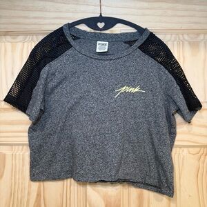 PINK Victoria’s Secret Gray and Black Mesh Sleeve Crop Top Small